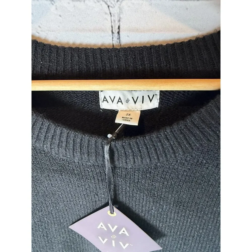 Ava & Viv Black Crewneck Knit Warm Basic Minimalist Sweater New 2X - Picture 3 of 5